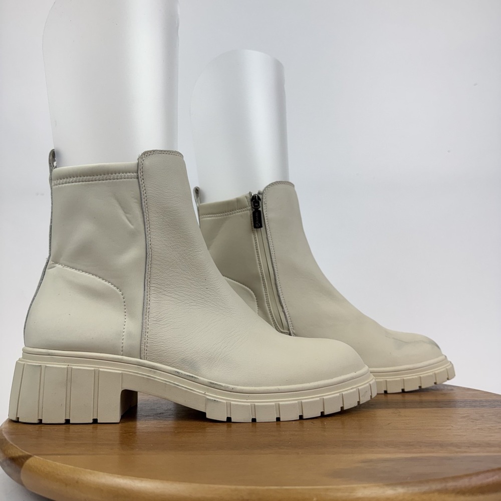 Womens Blondo Prestly Ivory Leather Waterproof Casual Ankle Boots‎ Size 11 M GUC